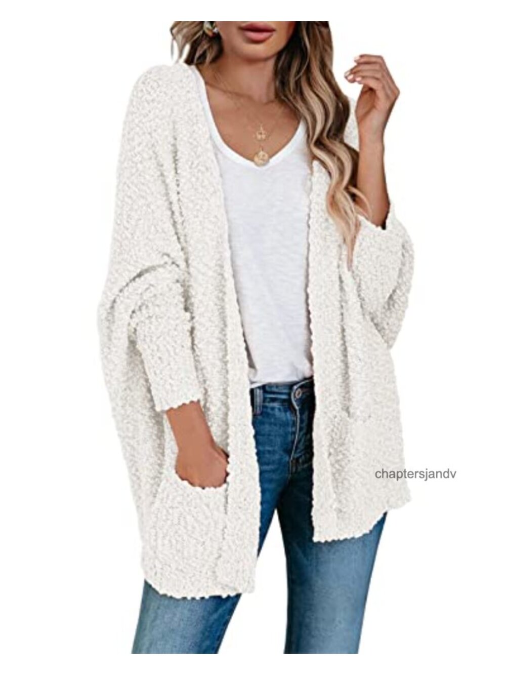 Saodimallsu Womens Chunky Popcorn Open Front Cardigan Oversized Batwing Sleeve